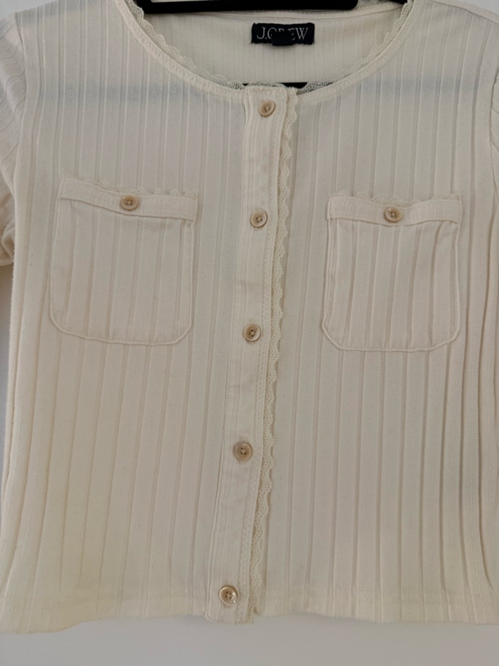 J.Crew Cream Ribbed Button-Front top - Picture 3 of 3